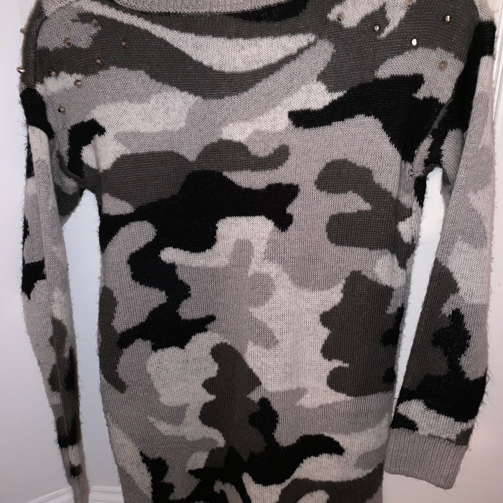 Grey camo studded sweater